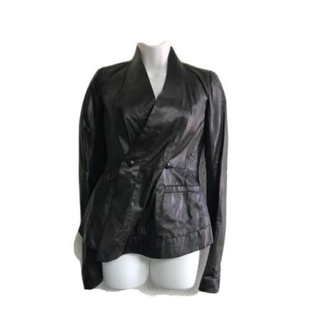 Rick Owens Kangaroo leather jacket Women 8 BLACK Double Button Pockets Lined